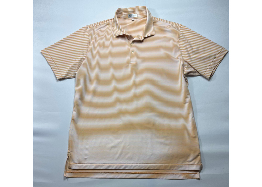 Peter Millar Summer Comfort Men's Orange White Striped Polo Shirt - Size XL